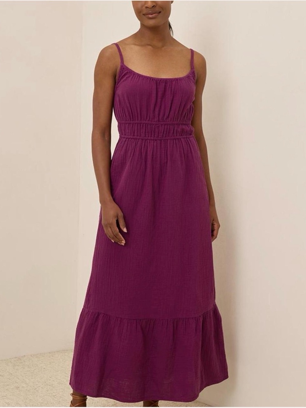 Pact double gauze Women’s Spaghetti Strap Maxi Dress in Plum